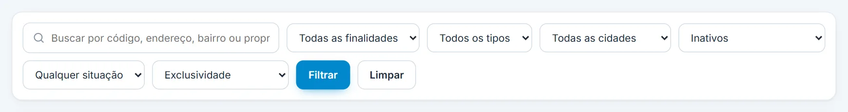 Filtro de imóveis inativos (ocultos)