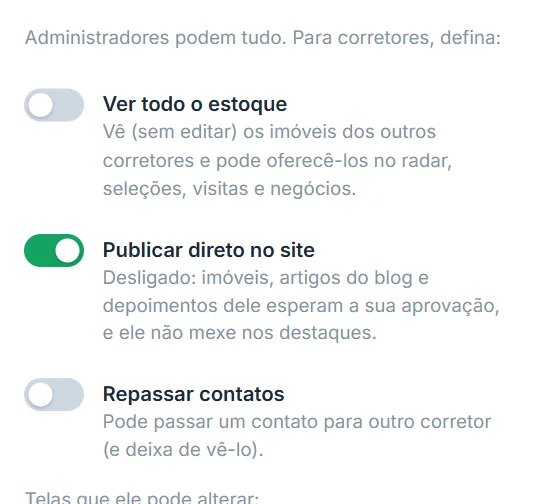 As três opções do corretor