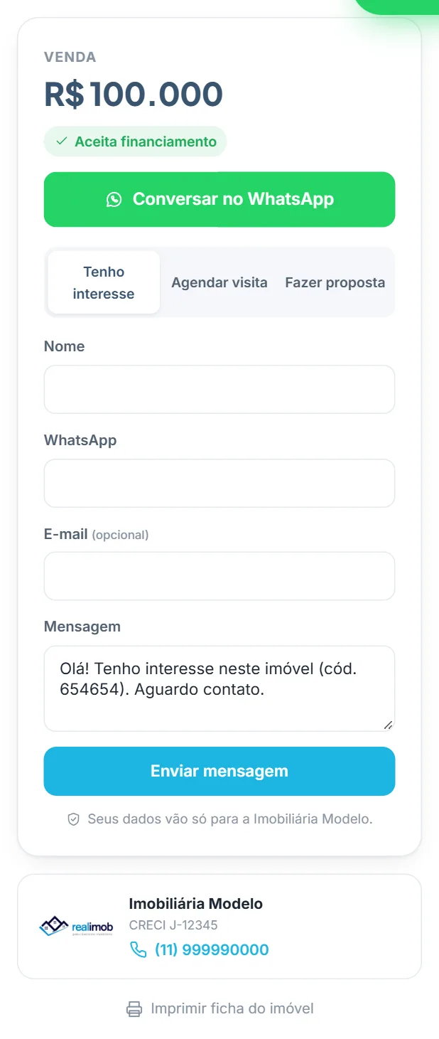 Caixa de preço e contato