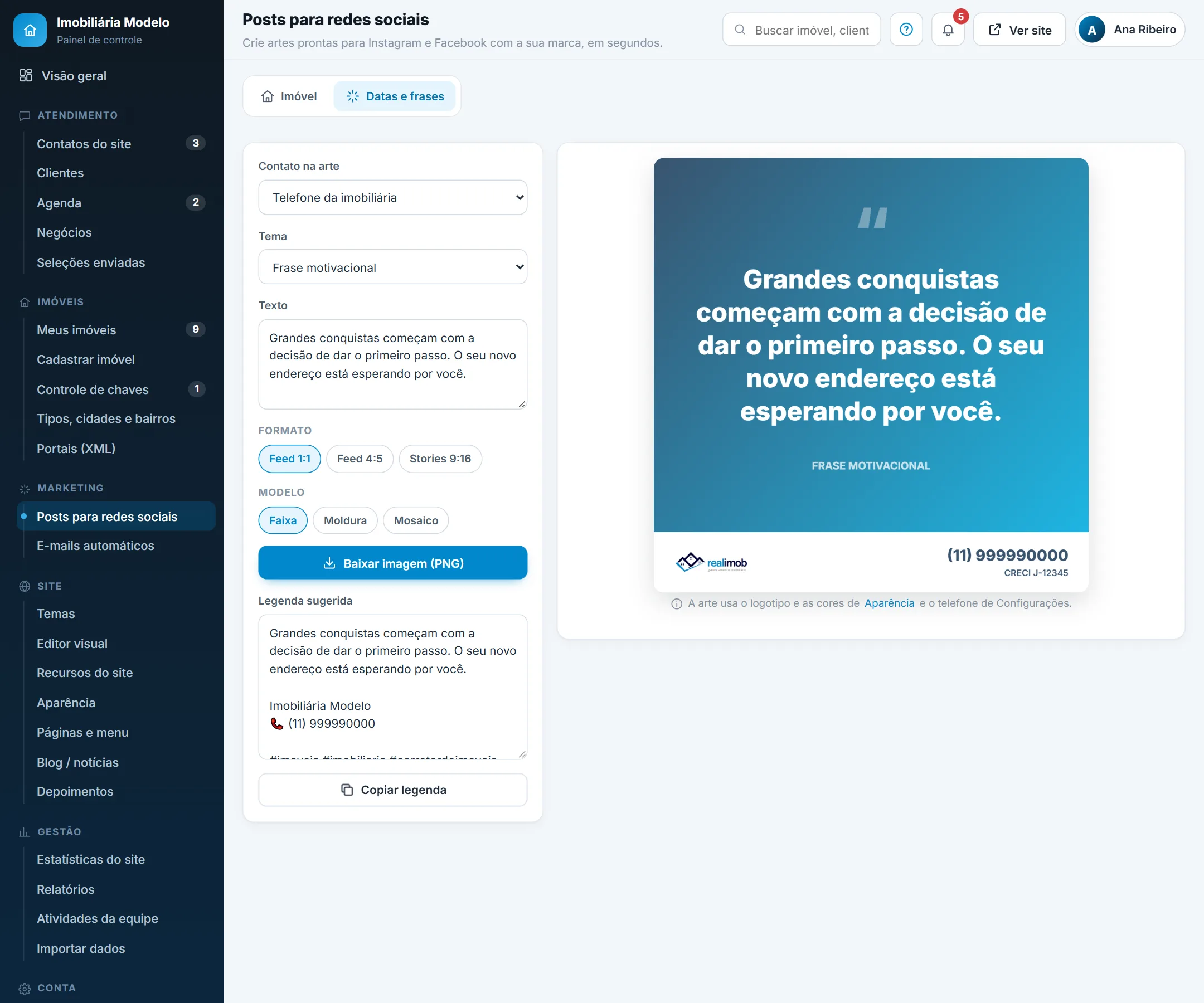 Aba "Datas e frases"