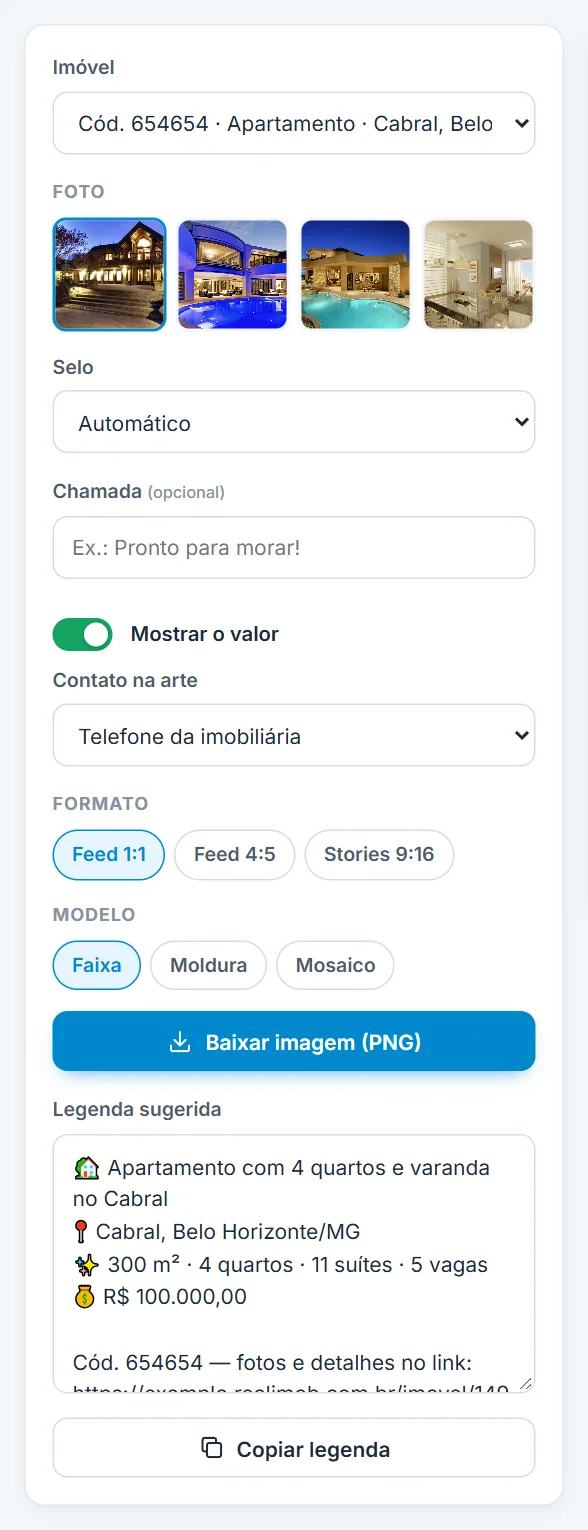 Gerador de posts: escolha do imóvel