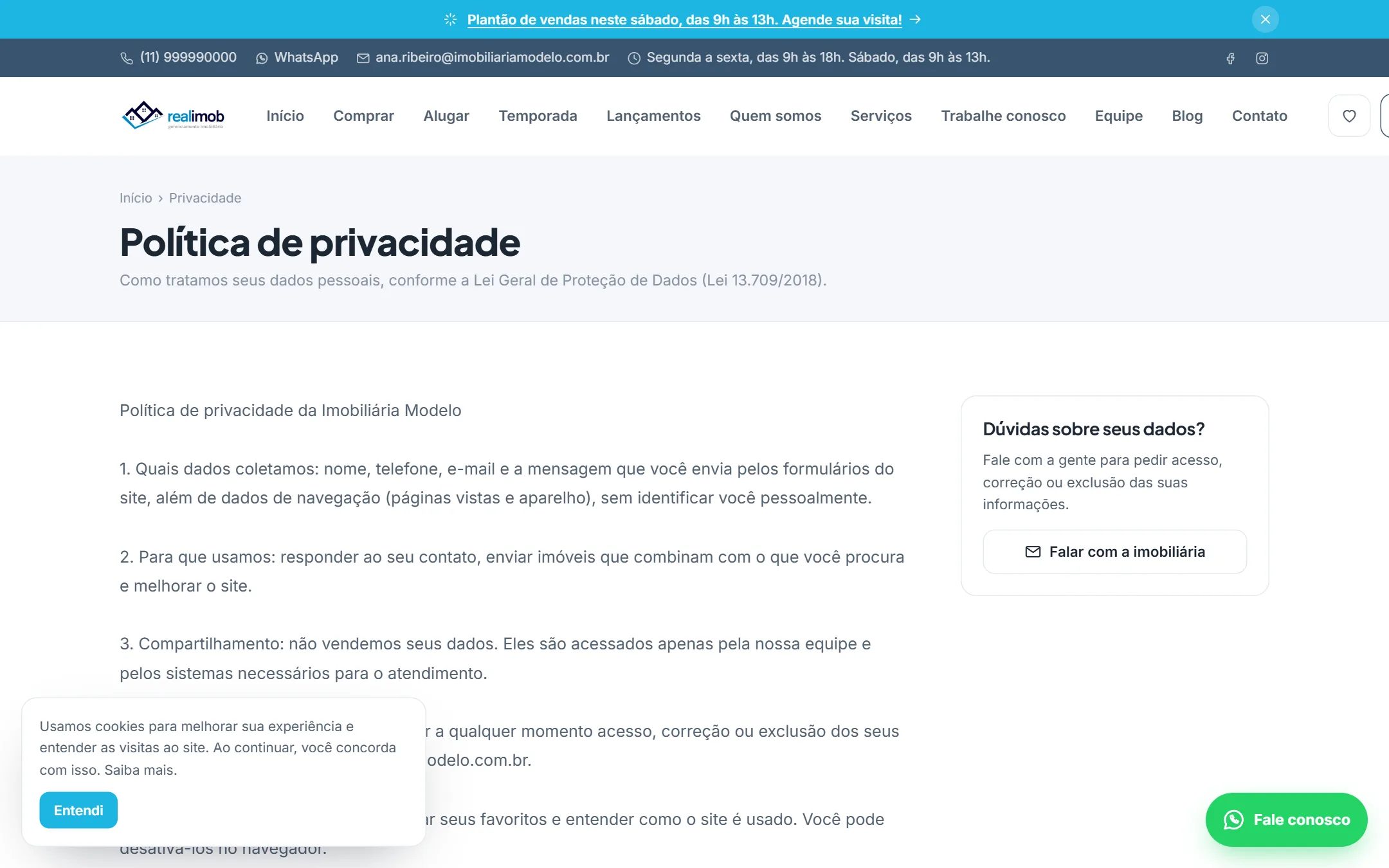 Página Política de privacidade