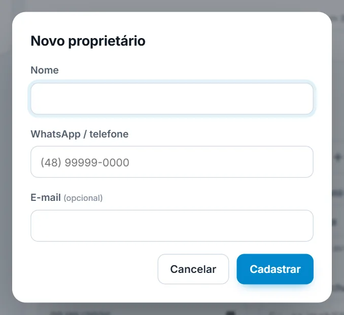 Janela "Novo proprietário"
