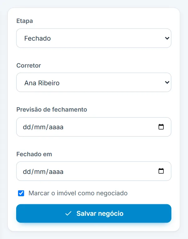 Etapa Fechado: campos extras