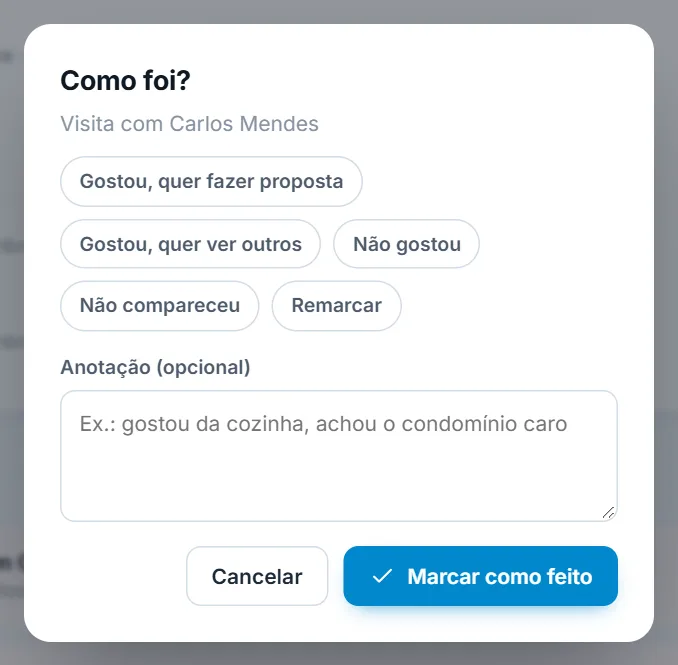 Janela "Como foi?"