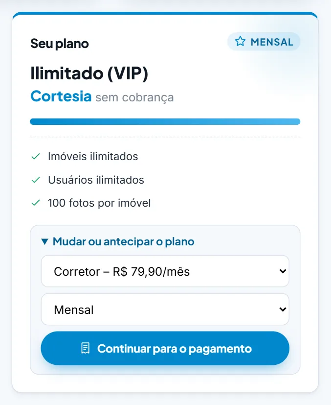 Cartão Seu plano, com a escolha de plano e período