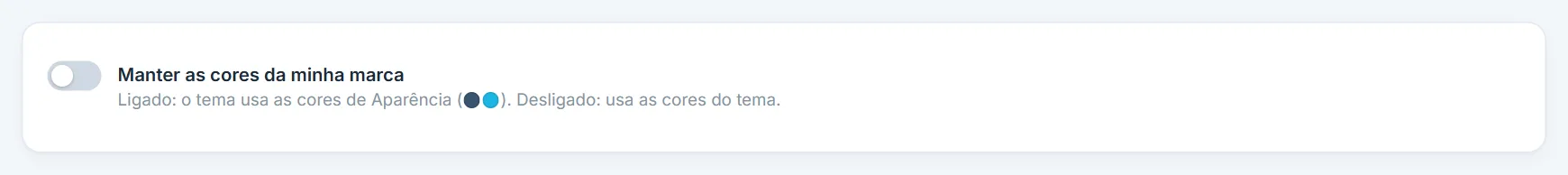 Tela de temas: opção de cores e cartões