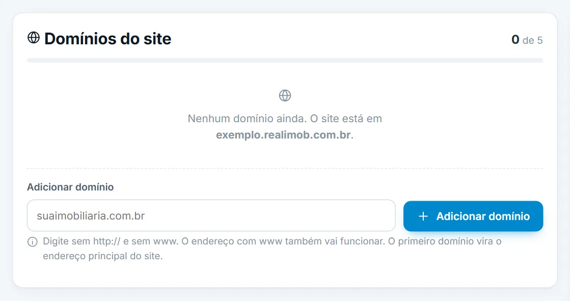 Contador e campo para adicionar mais domínios
